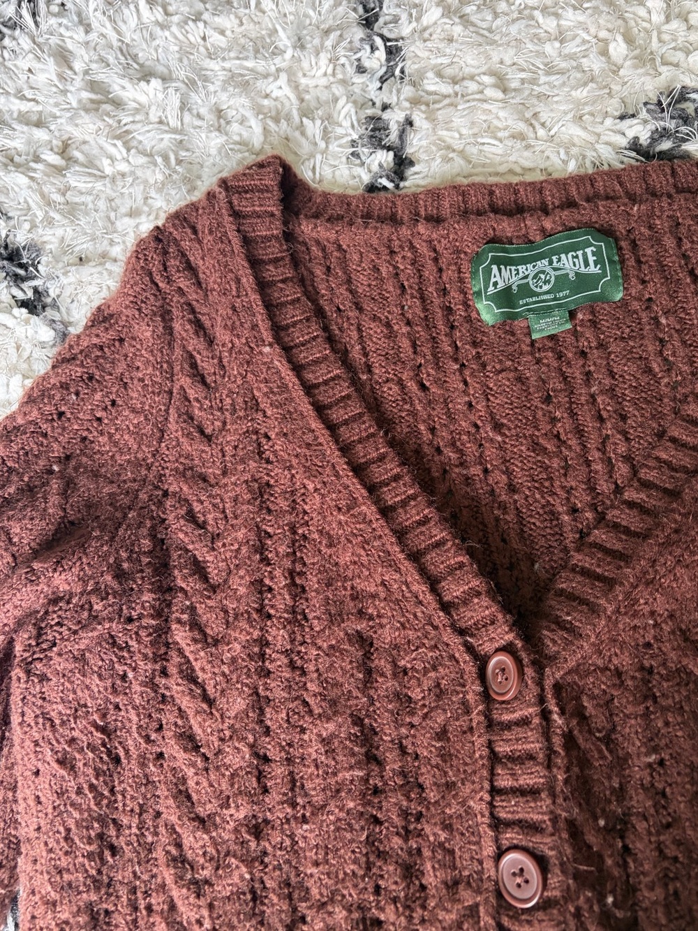 American Eagle Outfitters Cable Knit V-Neck Cardigan - Dark Brown